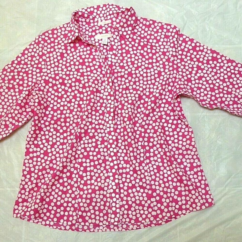 Chico's Pink White Polka Dot No Iron Shirt Top 2